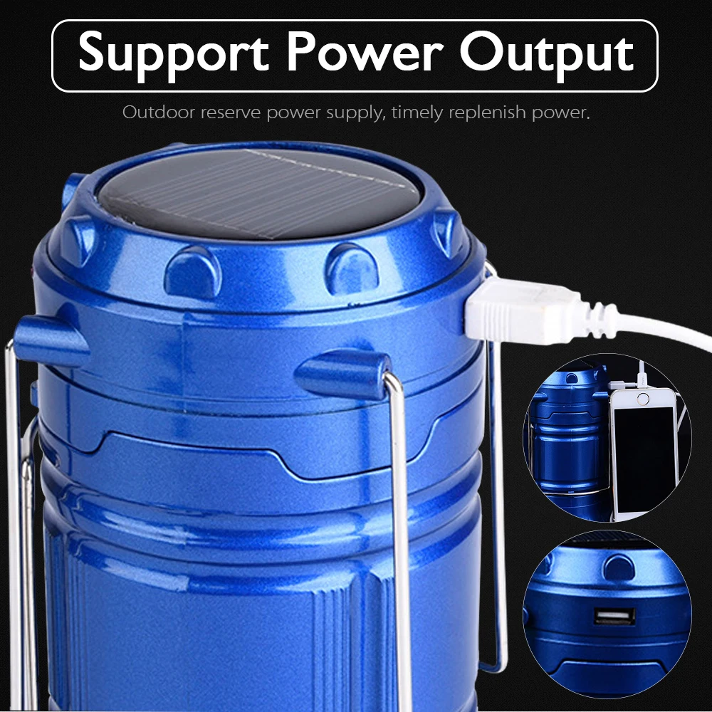 Camping Lamp USB Rechargeable Camping Light Outdoor Tent Light Lantern Solar Power Collapsible Lamp Flashlight Emergency Torch