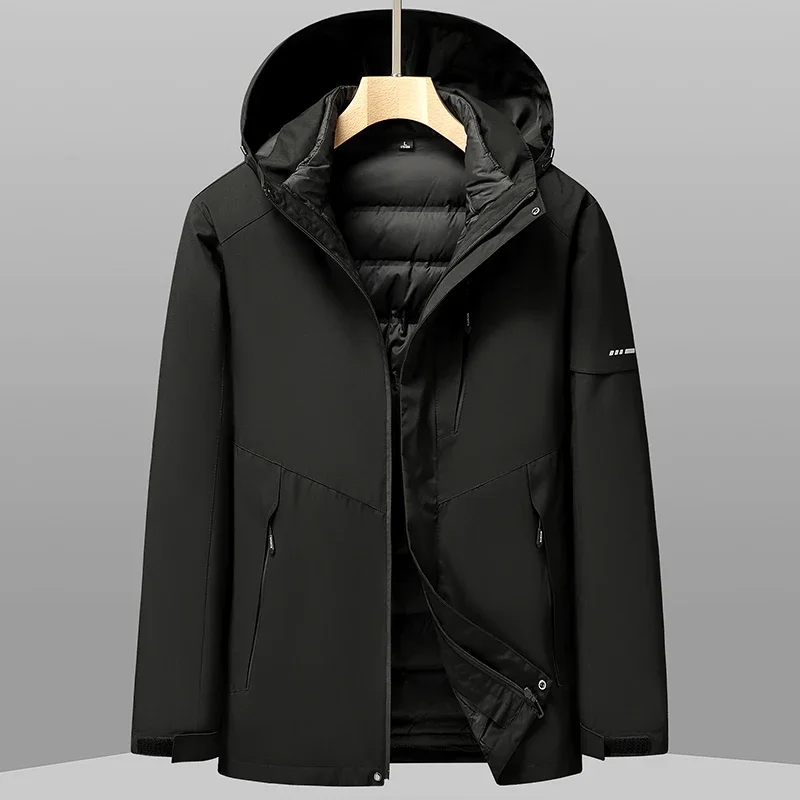 thumbnail image 1 of Chaqueta de plumón corta de lujo para mujer, de invierno, acolchada, con relleno de plumón de pato, forro extraíble, chaquetas para hombre, abrigo impermeable para parejas, 1 of 5