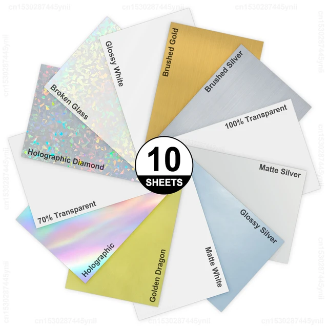 10 Sheets 100% Transparent Vinyl Sticker Paper Matte A4 Label Sticker for  Inkjet Printer Waterproof Glossy Gold Adhesive Paper - AliExpress