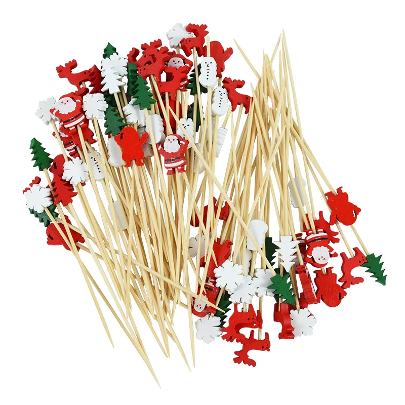 

100pcs Christmas Toothpicks Food Picks Dessert Buffet Fruit Salad Fork Cake Vegetable Sticks Cocktail New Year Xmas Party Decor