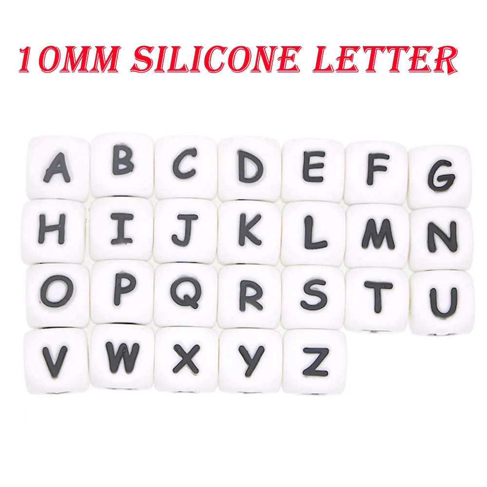 Wholesale 10MM 50/100Pcs Alphabet Silicone Letters Beads For Making Personalized Pacifier Chain Accessories Baby Toy