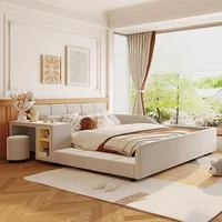 Beds Upholstered Grounded Bed with Bedside Desk and Stool, Co-Sleeping Bed with Upholstered Headboard Italian Style Modern Beds 1