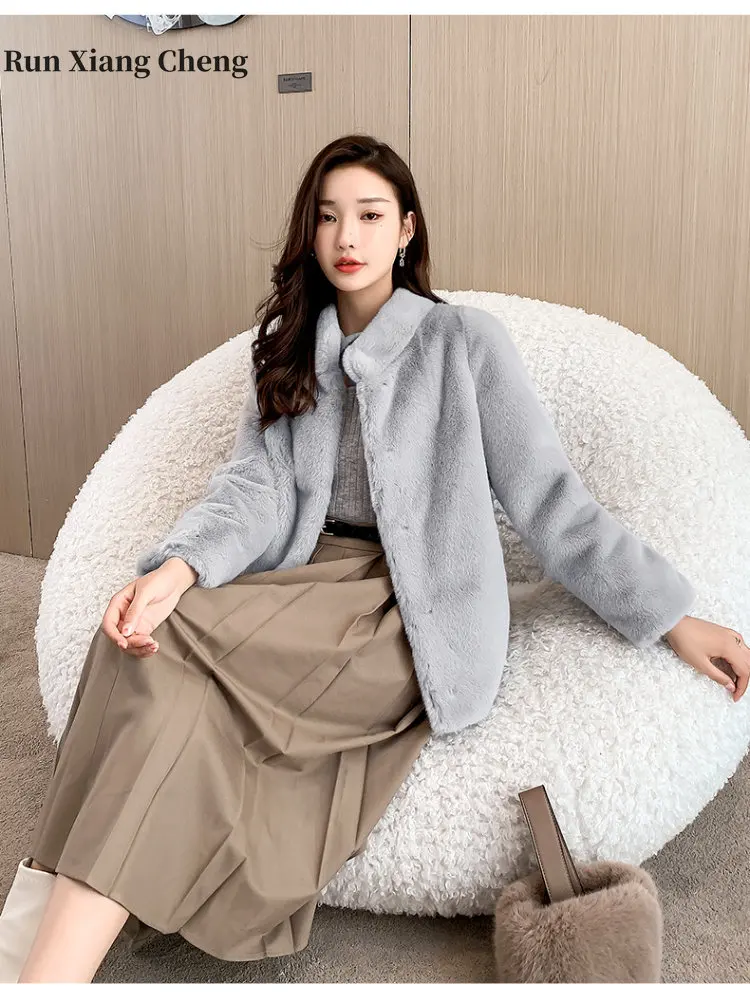 2023 Free Shipping Winter Casual Short Fur Coat Faux Fur & Mixed Fur High Street Leisure Style Purity Medium Length Warm Coat