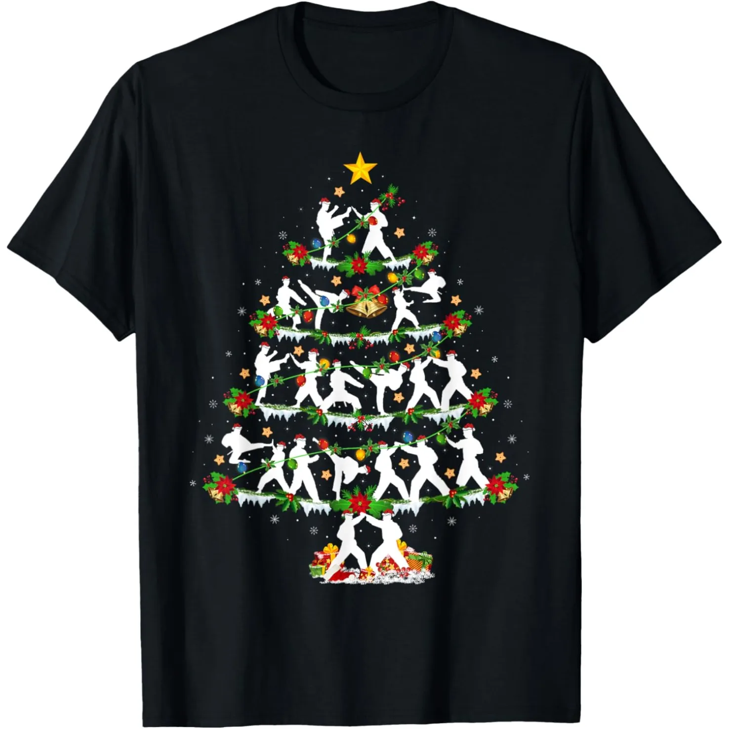 Taekwondo Lover Xmas Lighting Christmas Tree T-Shirts Herren Baumwolle Humor Streetwear T-Shirt Kurzarm Unisex Loose Clothing