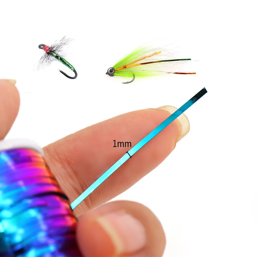 1 Stück/11 Stück 1mm Flaches Mylar-Glitzerband 20m Flash-Glitzerband für Trocken- und Nassnymphen, Streamer, Salzwasser-Forellenangeln, Fliegenbindematerial – Detail 8