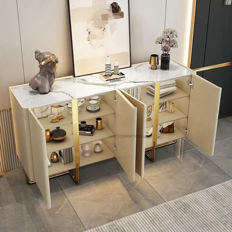 White High-end Marble Kitchen Sideboard Dining Room Storage Dresser Stainless Steel Leg 1.6m Household Kitchen Furniture