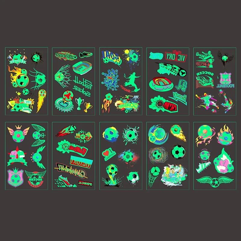 10Sheets Soccer Luminous Tattoo Sticker Kids Temporary Tattoos Boys Football Birthday Party Favors Decor Supplies Gift for Guest