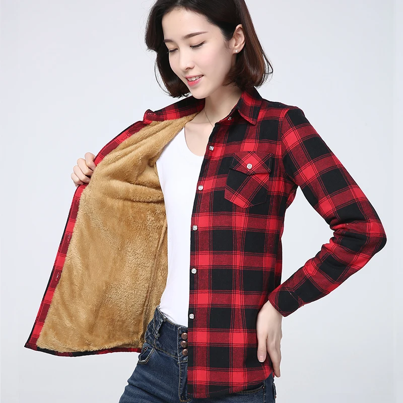 2023 Winter New Plus Thick Women's Warm Plaid Shirt Coat Lady Casual Fleece Velvet Jacket Tops Hot Women Clothes Outerwear 4