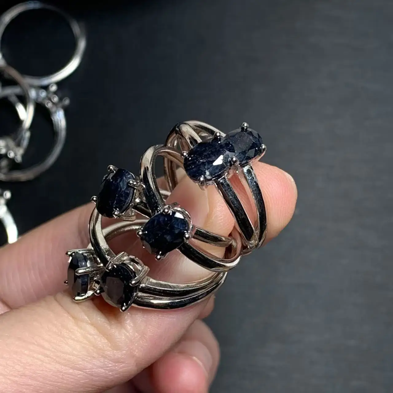 7MM Natural Sapphire Ring Adjustable Female Ring Jewelry for Women Gift Wholesale High Quality Vintage Fine