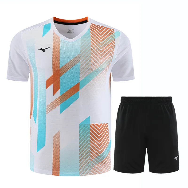 A set of men's and women's table tennis T-shirt shorts quick dry material breathable sweat absorption half sleeve badminton T-sh