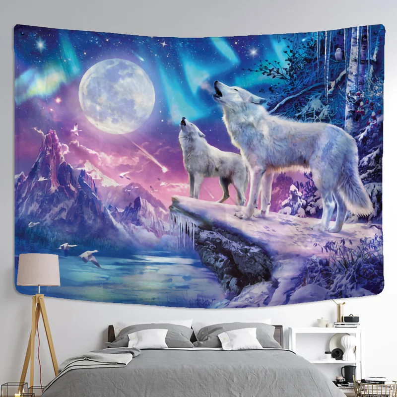 Fantasy wolf tapestry wall hanging animal aesthetic room decoration bohemian psychedelic mandala home dormitory wall decoration tapestry decorations