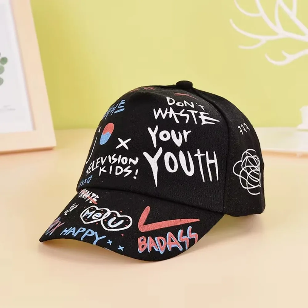 1-3 Years Children Snapback Hat Graffiti Printing Street Dance Sun Peaked Cap for Boy and Girl Kids Baseball Cap Hip 야구 모자