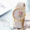 Elegant Ladies Luxury Watch Fashionable Floral Pattern Leather Strap Alloy Quartz Watch Top Clock Lover Circular Dial Watch 2