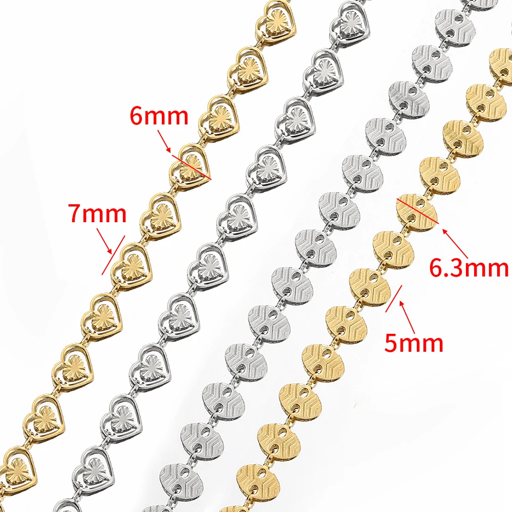 Kein Verblassen, 2 Meter, 1 Meter, Edelstahlketten, goldfarbene Prägung, Liebesherzketten für Halskette, Armband, Schmuckherstellung, DIY – Detail 3