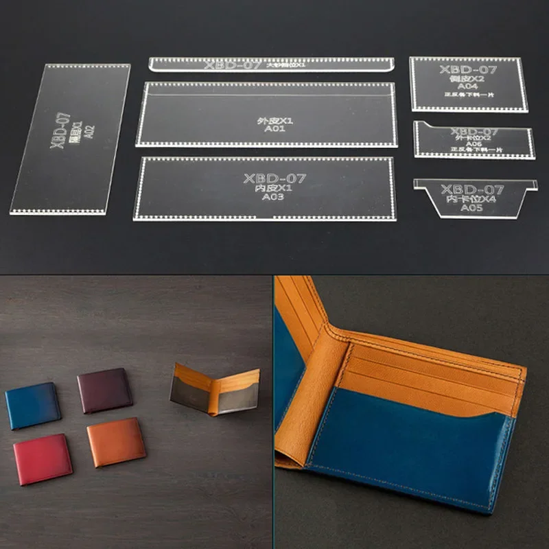 1Set Men Wallet Templates Clear Acrylic Leather Pattern Handcraft Craft DIY Hobby
