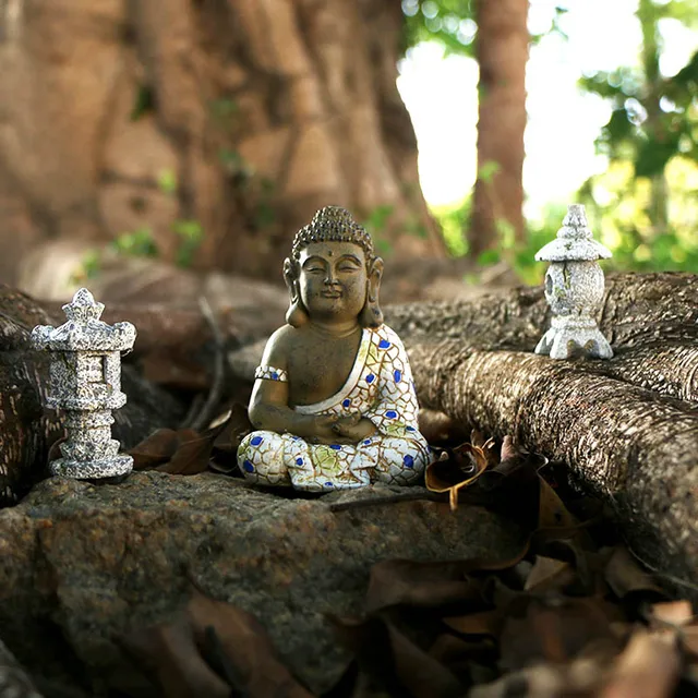1 Buddha És 2 Pagodas Gyanta Figurák Kerti Dekoráció Bonsai - Image 4