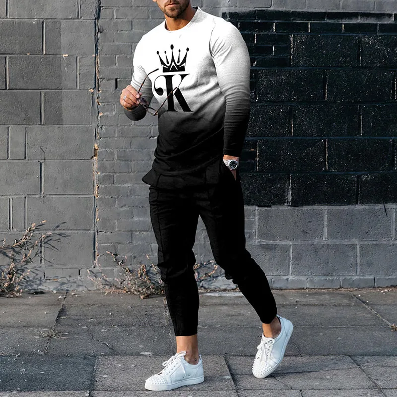 2024 New Tracksuit For Men Long Sleeve T-Shirt+Trousers Set Believe In Yourself 3D Print 2 Piece Suit Oversized Men's Clothing