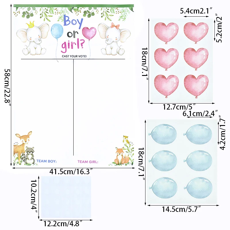 E5BB Gioco di Rivelazione di Genere per Baby Shower con Poster 36 Pezzi Orso Ragazza o Ragazzo Adesivi di Voto per Rivelazione  15