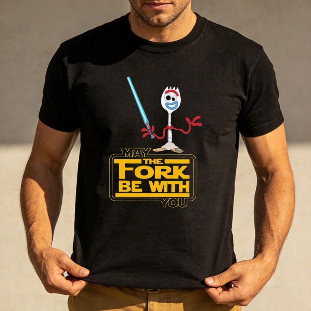 Möge die Gabel bei dir sein Forky Jedi Grafik-T-Shirt Lustiges Meme-Print-Shirt für Männer und Frauen Unisex Mode Rundhals-Baumwoll-T-Shirt