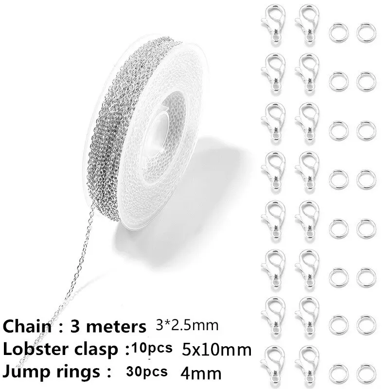 Elegant Cable Link Chains for Jewelry Making - 3m DIY Craft Kit for Necklaces, Earrings & Bracelets