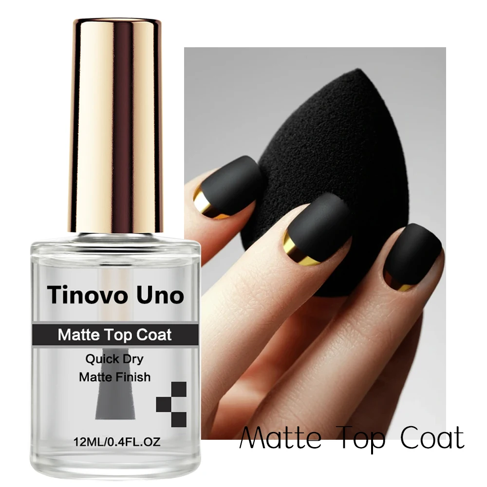 Tinovo Uno Normal Matte Top Coat Quick Dry Matte Regular Nail Polish Finish 12ML Long Lasting Wear Clear Nails Lacquer Sealer 2