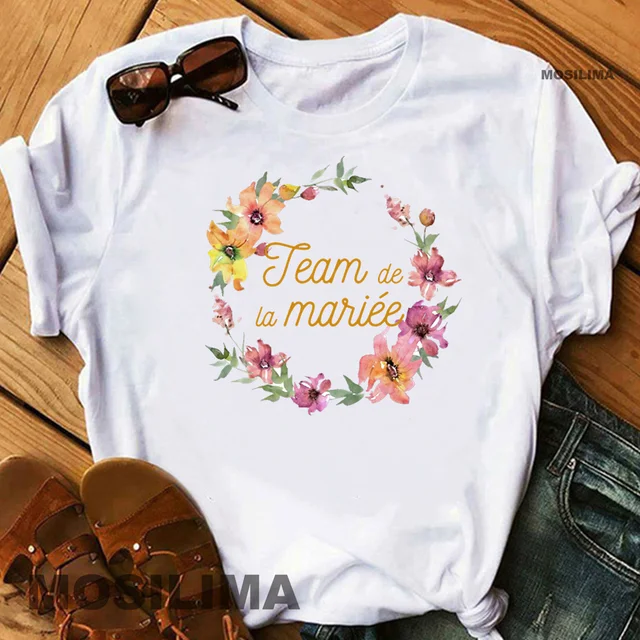 Team Bride Bachelorette Wedding Party Women Evjf Tee Shirt Casual ladies basic O-collar Pink Short Sleeved T-shirt Girl White7