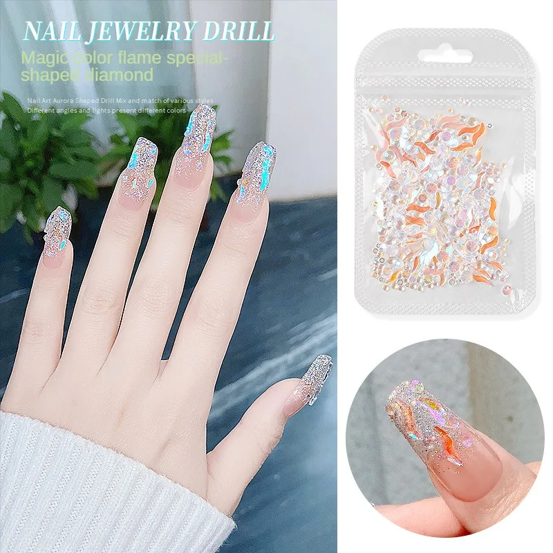 

Nail Art Water Ripple Aurora Flat Bottom Drill Warm Elf Same Shaped Broken Drill Magic Color Flat Bottom AB White Drill Shaped S
