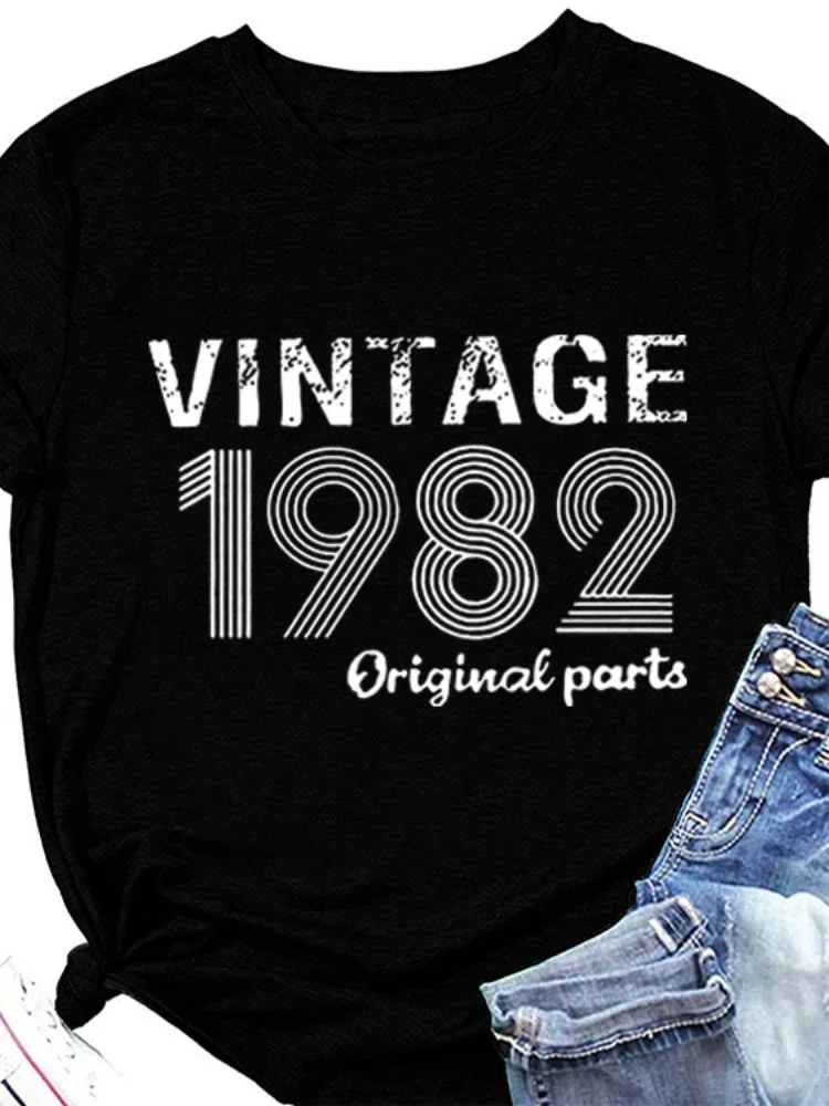 

Short Sleeves Cotton Tops Streewear Vintage 1982 Original Print Women T Shirt Short Sleeve O Neck Ladies Tee Camisetas Mujer