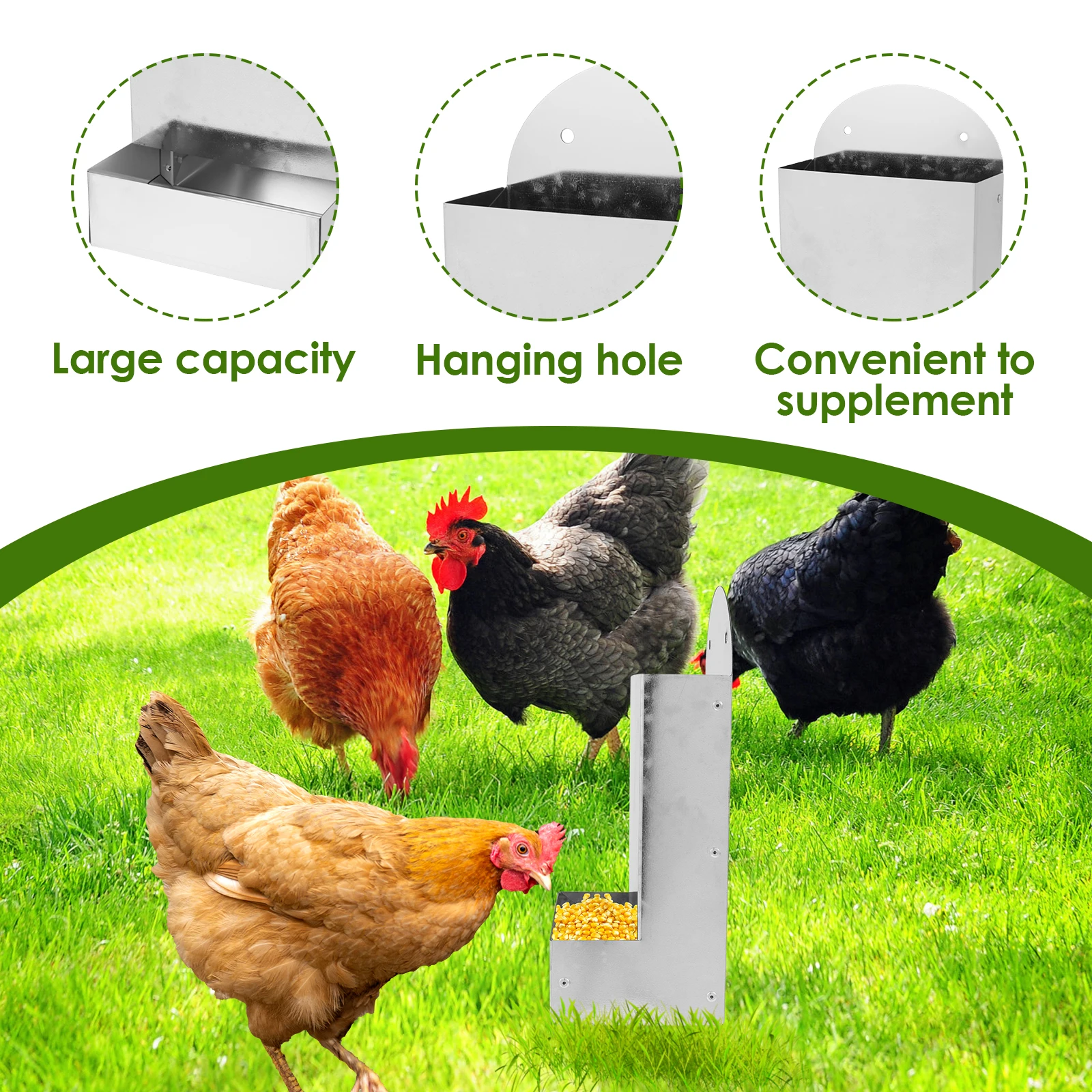 Chicken Oyster Shell Feeder Metal Chicken Grit and Oyster Shell Feeder Hanging Farm Grit Dispenser Poultry Feeding Accessories
