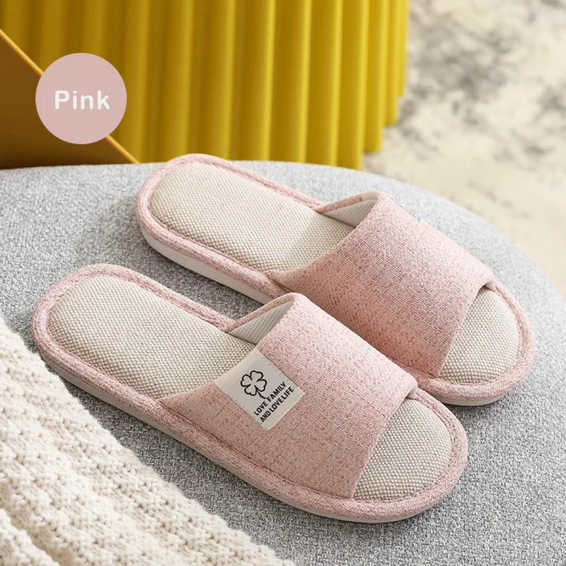 thumbnail image 1 of Pantuflas de lino para mujer y hombre, pantuflas de algodón y lino para interiores, para primavera y verano, para todas las estaciones, pantuflas de tela universales para parejas, 1 of 5
