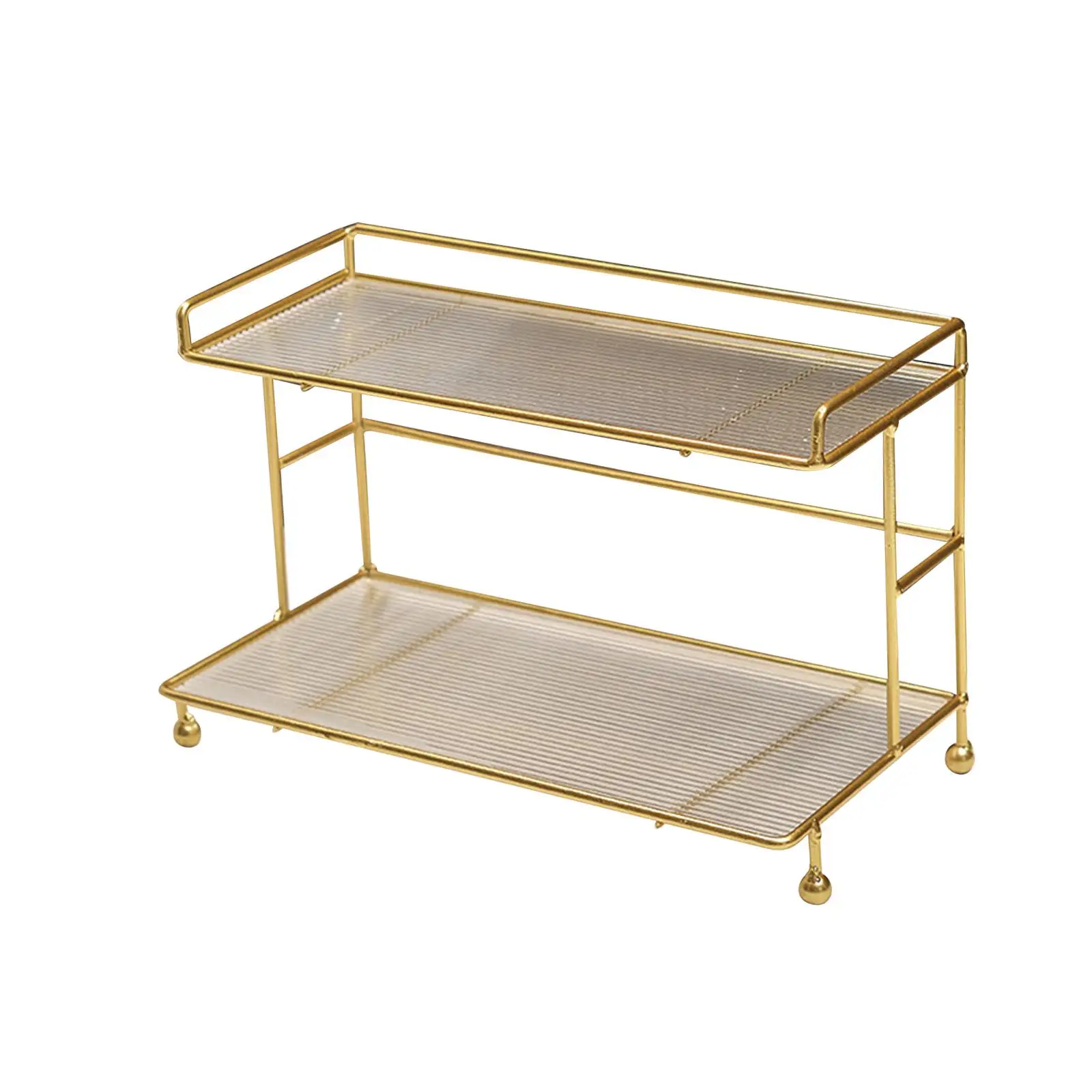 Countertop Bathroom Makeup Holder, Cosmetic Storage Rack ,Rectangle Golden Dresser Bathroom Kitchen Tray Cupcake Stand