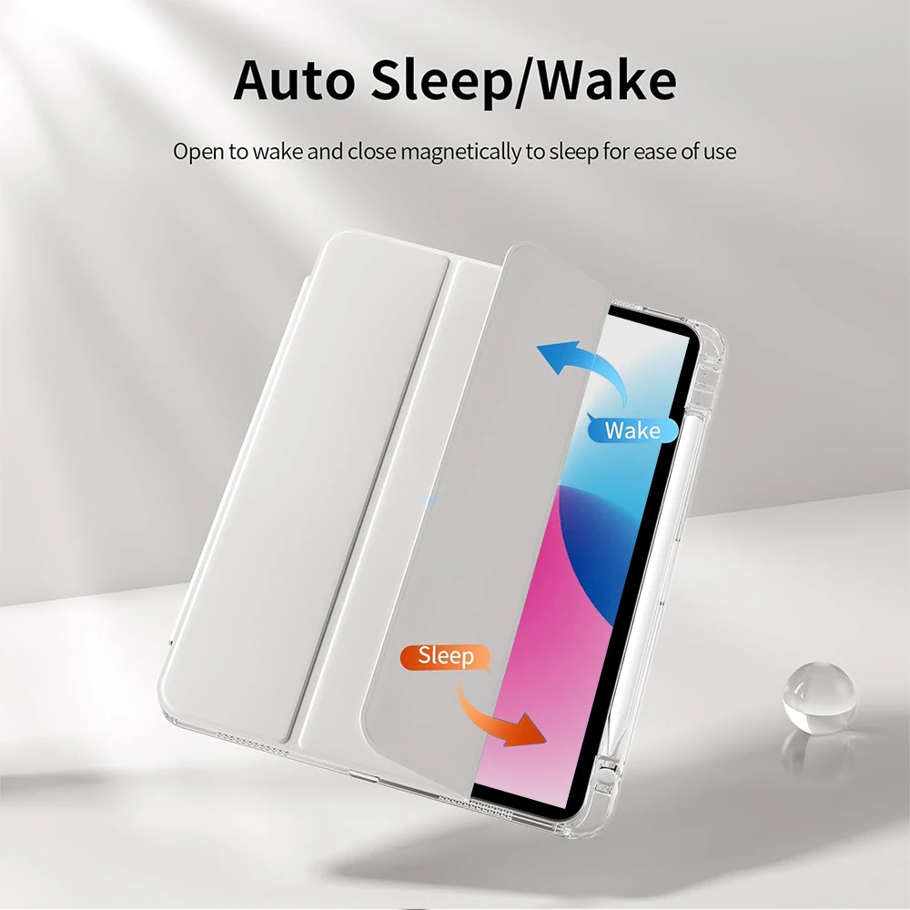 Crystal Clear Protective Case with Pencil Slot and Auto Sleep Wake Feature