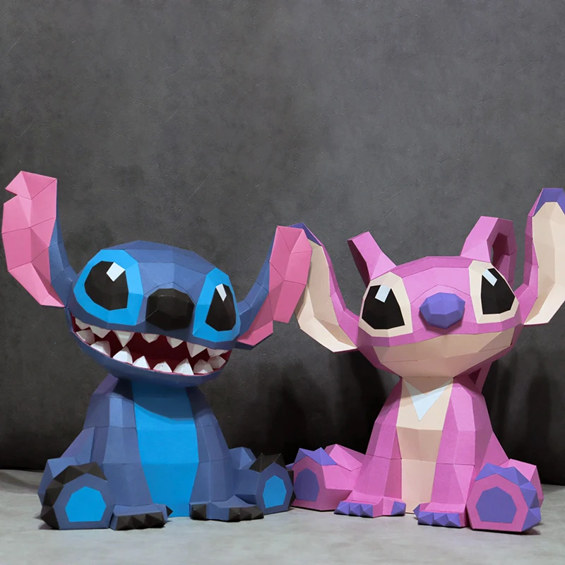 Stitch Angel Paper Model 40cm Low Poly Sculpture Papercraft 3D DIY Handmade Toy Movie Props Children Room Decor MINISO Disney