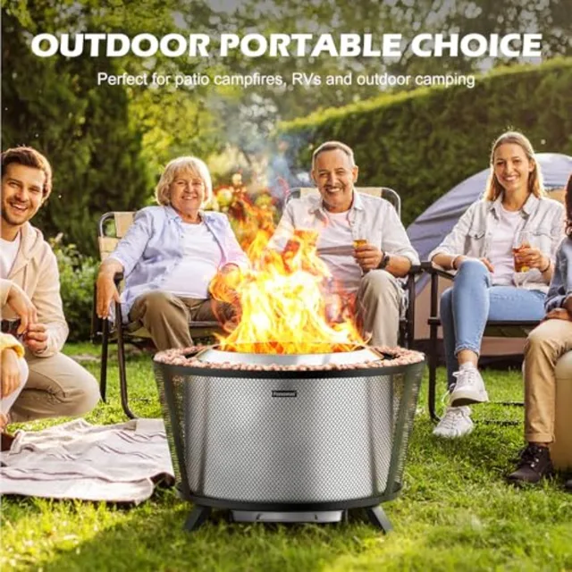 29 Large Capacity Smokeless Fire Pit for Outdoor Use: Heavy-Duty Wood Burning Firepit with Dual-Wall Insulation Protective Mesh 5