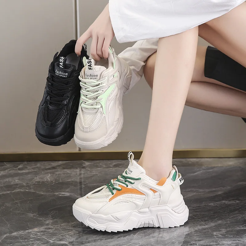 2023 Autumn Women Chunky Sneakers Breathable Mesh Casual Shoes Fashion Trainers Lace-Up Platform Dad Shoes Woman