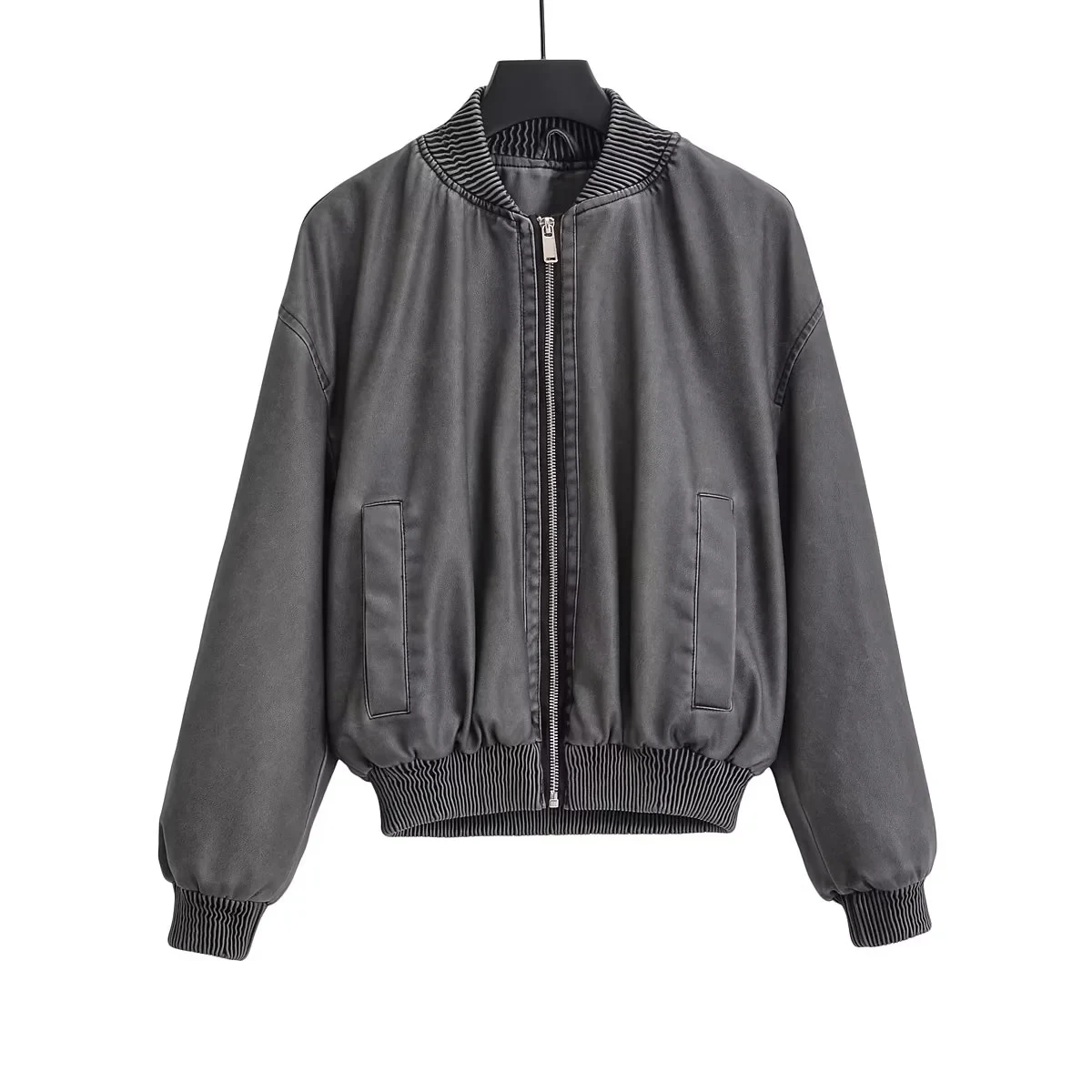 Women's Bombers Jackets Pu Coat Solid Outwear Casual Loose Coat Faux Leather inszaarfLong Sleeve Top Fashion Vintage Woman Coat