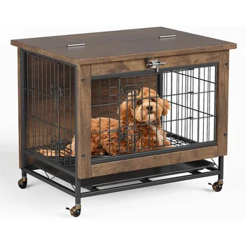Rustic Dog Crate with Wheels 1