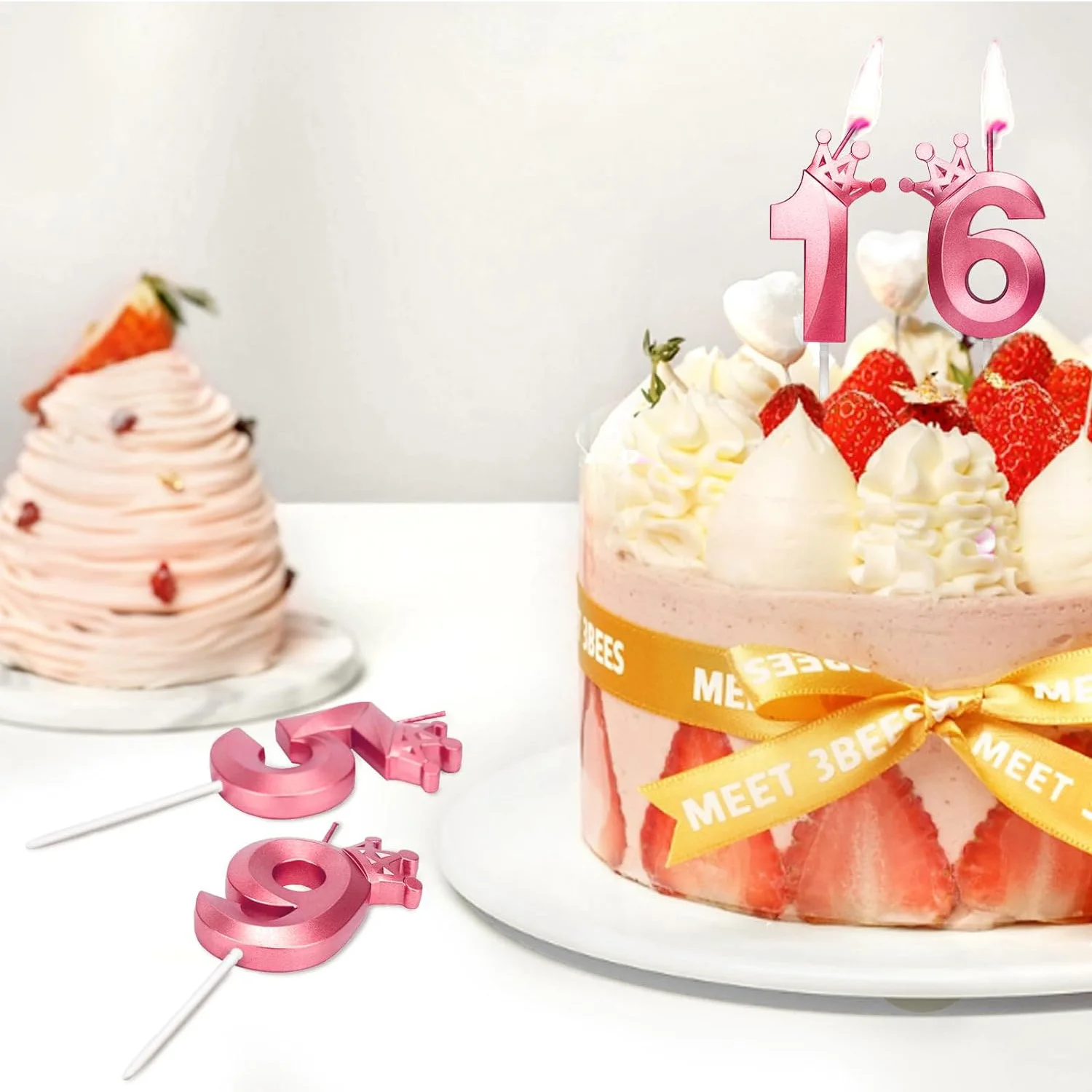 7 Candele Di Compleanno Glitter 3D Con Perle E Macaron, Set Di 7 Candele + 6 Candeline Arcobaleno Per Torta, Tema 7 Anni Bambina