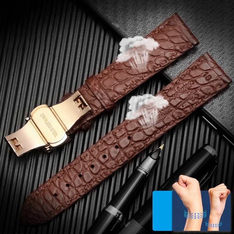 High quality Double sided crocodile leather watch band 18mm