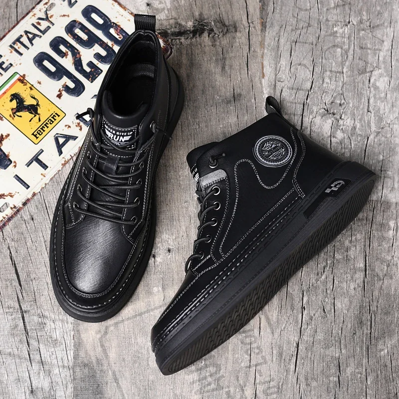 

Fashion Casual Shoes High-end High-top Shoes Men's Genuine Leather Shoes Winter Ankle Boots Retro Business Shoes Free Delivery