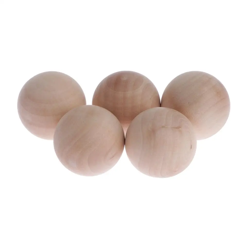 Natural Beech Wooden Balls - Set of 5 Smooth Wood Beads for Crafts