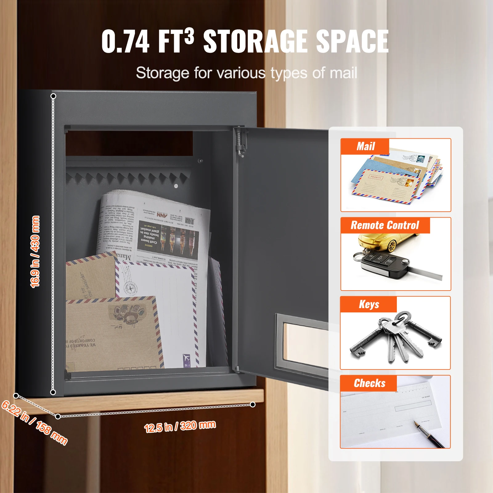 Through The Wall Drop Box Heavy Duty Steel Through the Wall Mailbox with 2.8-7.9" 13" Combination Lock Mail Drop Box