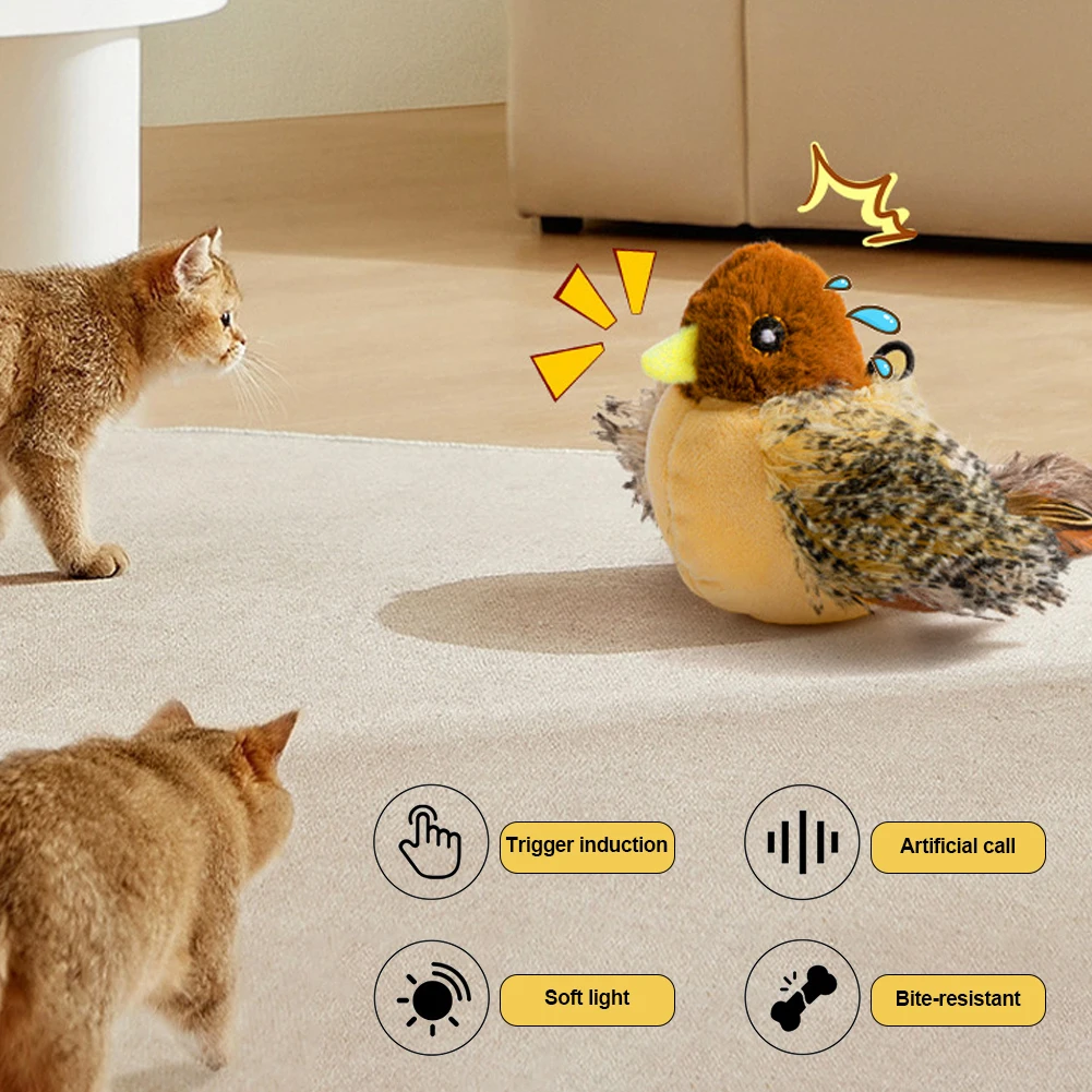 Interactive Cat Toys Flying Bird Cat Toy Flapping Wings Sparrow Toys Vivid Chirping Simulation Bird Interactive Cat Toy 2