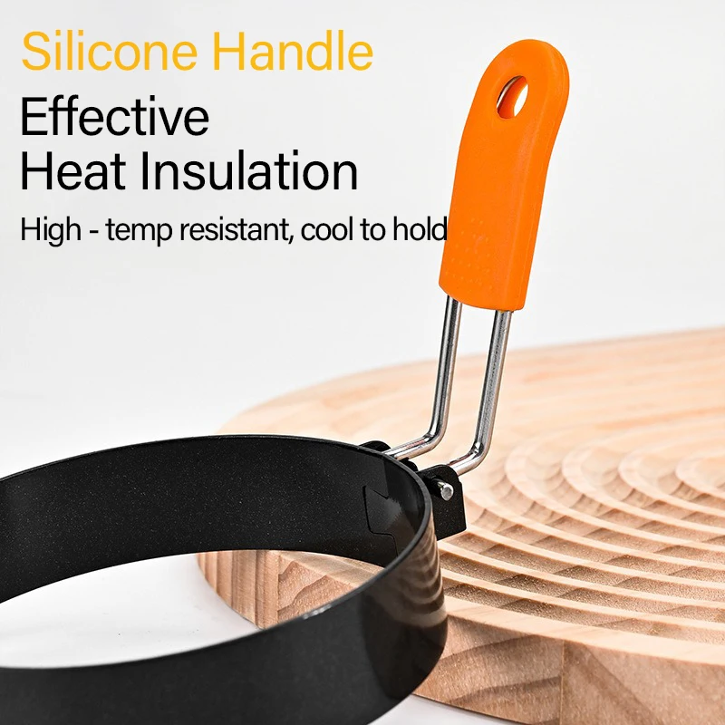 Fried Egg Ring Stainless Steel with Heat Resistant Silicone Handle Non-Stick Mold Scrambled Eggs Form