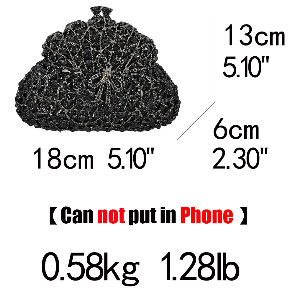Boutique De FGG Kürbis Form Frauen Schwarz Abend Taschen und Kupplungen mit Bogen Partei Strass Schminktäschchen Handtaschen Kristall Kupplung – Detail 1