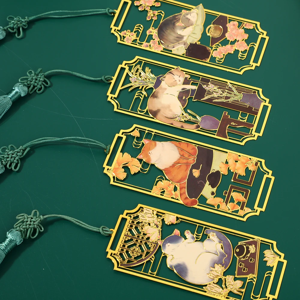 Chinese Style Cat Brass Bookmark Tassel Pendant Book Clip Metal Pagination Mark Student Gift Stationery School Office Supplies metal bookmark animal bookmark bookmark page holder bookmark holder