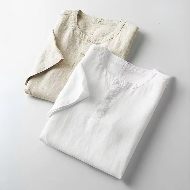 Men Chinese Style Shirt Men Short Sleeve T Shirt Chinese Style Men&rsquo;s Cotton Linen Short Sleeve T-Shirt Summer Round Neck Loose Fit Linen Top Lightweight Breathable TShirts