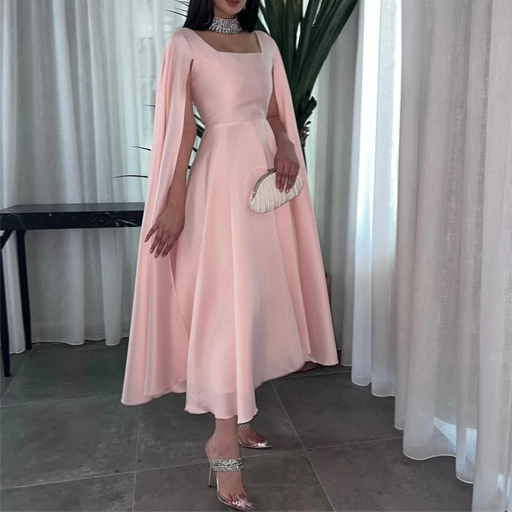 

A Line Prom Dresses Tea Length Pink Chiffon Evening Dresses Elegant Party Dresses For Women 2023 Formal Occasion Dresses 2023