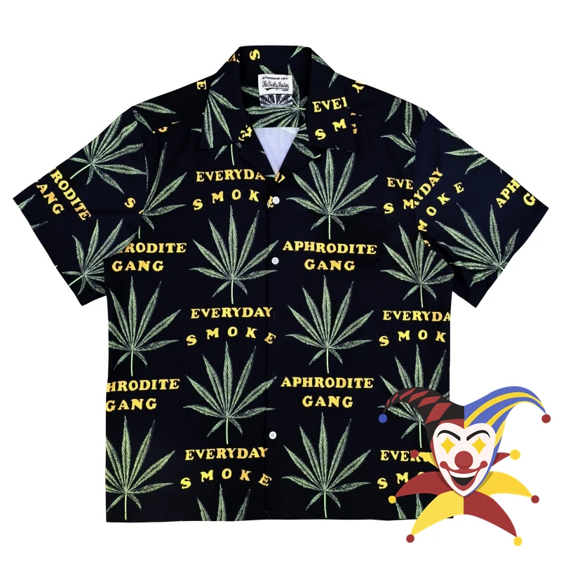 

New Leaf Print WACKO MARIA Shirts Men Women High Quality Hawaiian Shirt Top Tee