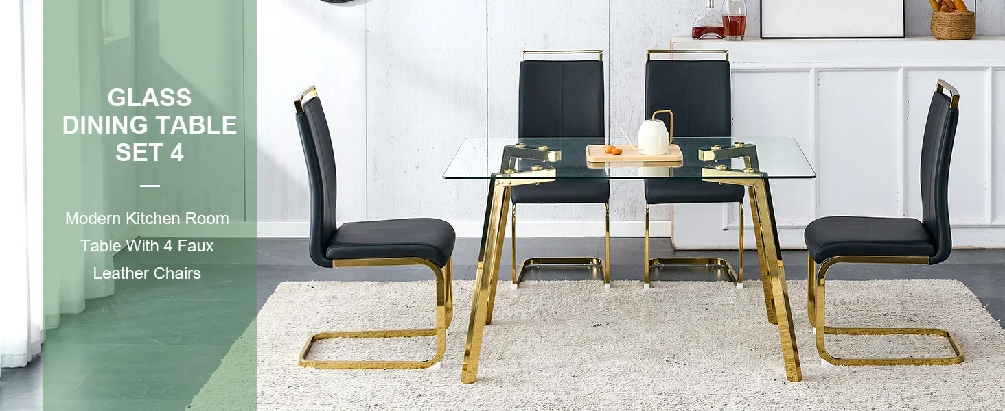 Glass dining table set for 4